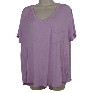 Charlotte Russe Purple V-Neck Pocket T-Shirt Top Plus Size 1X  Short Sleeve